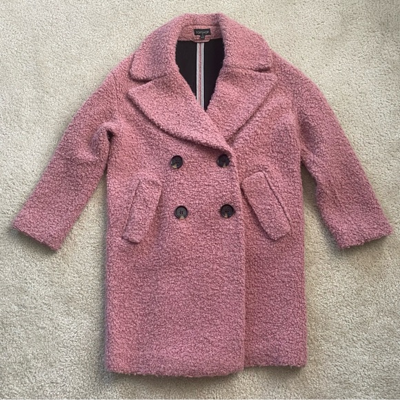 Topshop Alicia Boucle Slouch Pink Wool Blend Long Coat - Picture 7 of 8